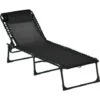 Outsunny Garden Sun Lounger Reclining Cot Foldable Hiking Camping Chair Black