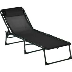 Outsunny Garden Sun Lounger Reclining Cot Foldable Hiking Camping Chair Black