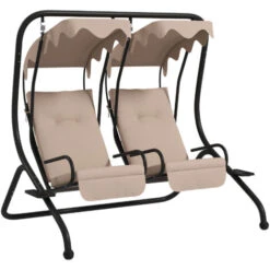 Outsunny Canopy Swing 2 Separate Relax Chairs W/ Removable Canopy Beige