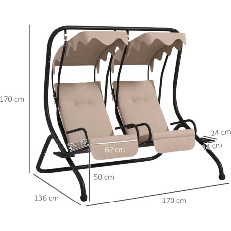 Outsunny Canopy Swing 2 Separate Relax Chairs W/ Removable Canopy Beige 4 Outsunny Canopy Swing 2 Separate Relax Chairs W/ Removable Canopy Beige - Image 2