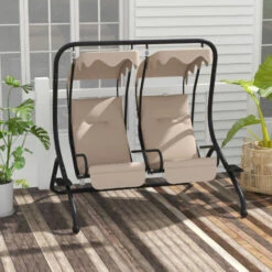 Outsunny Canopy Swing 2 Separate Relax Chairs W/ Removable Canopy Beige 9 Outsunny Canopy Swing 2 Separate Relax Chairs W/ Removable Canopy Beige -Outdoor Furniture Store 7061067 3