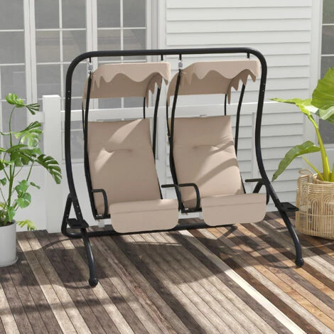 Outsunny Canopy Swing 2 Separate Relax Chairs W/ Removable Canopy Beige 5 Outsunny Canopy Swing 2 Separate Relax Chairs W/ Removable Canopy Beige - Image 3