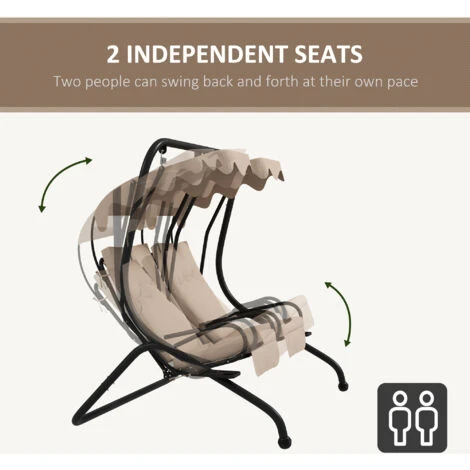 Outsunny Canopy Swing 2 Separate Relax Chairs W/ Removable Canopy Beige 6 Outsunny Canopy Swing 2 Separate Relax Chairs W/ Removable Canopy Beige - Image 4