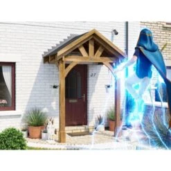 Wooden Porch Canopy Kit 2m X 1.5m Pressure Treated Door Shelter - Thunderdam Full Height 2 Post -Outdoor Furniture Store 70641537 4