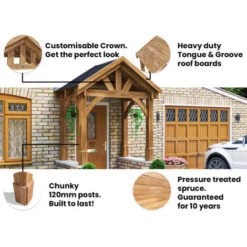 Wooden Porch Canopy Kit 2m X 1.5m Pressure Treated Door Shelter - Thunderdam Half Height 4 Post -Outdoor Furniture Store 70641538 5