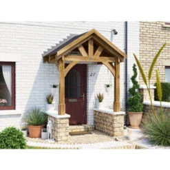 Wooden Porch Canopy Kit 2m X 1.5m Pressure Treated Door Shelter - Thunderdam Half Height 2 Post