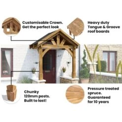 Wooden Porch Canopy Kit 2m X 1.5m Pressure Treated Door Shelter - Thunderdam Half Height 2 Post -Outdoor Furniture Store 70641541 3
