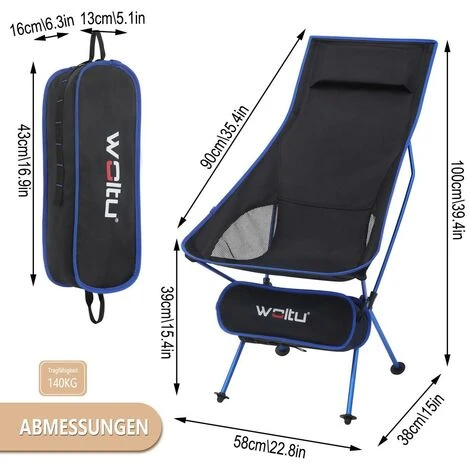 WOLTU Folding Camping Chairs Lightweight Outdoor Anglers' Equipment Chairs Black 4 WOLTU Folding Camping Chairs Lightweight Outdoor Anglers' Equipment Chairs Black - Image 2