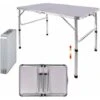 90CM Portable Aluminum Folding Table Party Garden BBQ Camping Table, 2 Gear Adjustable Height Lightweight Aluminum Foldable Table For Outdoor Picnic Cooking, White, Unfolding Size: 90x67/37CM -Outdoor Furniture Store 71287948 1