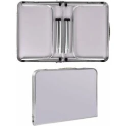 90CM Portable Aluminum Folding Table Party Garden BBQ Camping Table, 2 Gear Adjustable Height Lightweight Aluminum Foldable Table For Outdoor Picnic Cooking, White, Unfolding Size: 90x67/37CM -Outdoor Furniture Store 71287948 4