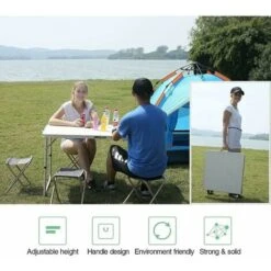 90CM Portable Aluminum Folding Table Party Garden BBQ Camping Table, 2 Gear Adjustable Height Lightweight Aluminum Foldable Table For Outdoor Picnic Cooking, White, Unfolding Size: 90x67/37CM -Outdoor Furniture Store 71287948 5