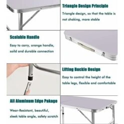 3FT Heavy Duty Folding Table Standing Table With Carrying Handle, Foldable Camping Table For Outdoor Garden Picnic Cooking Beach Hiking Fishing With 2 Gear Adjustable Height 37/67cm 9 3FT Heavy Duty Folding Table Standing Table With Carrying Handle, Foldable Camping Table For Outdoor Garden Picnic Cooking Beach Hiking Fishing With 2 Gear Adjustable Height 37/67cm -Outdoor Furniture Store 71287949 3