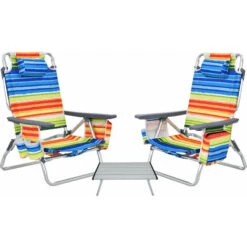 3 PCS Beach Chair And Table Set Outdoor Reclining Chairs Roll Up Camping Table