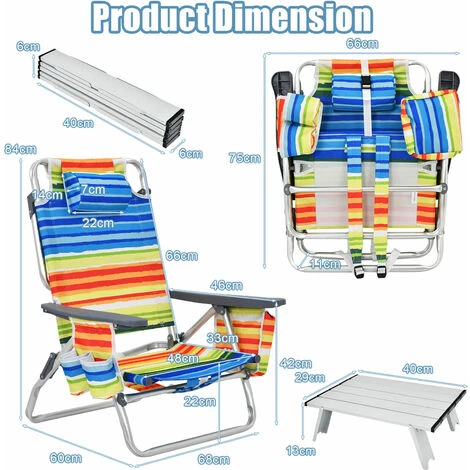 3 PCS Beach Chair And Table Set Outdoor Reclining Chairs Roll Up Camping Table 4 3 PCS Beach Chair And Table Set Outdoor Reclining Chairs Roll Up Camping Table - Image 2