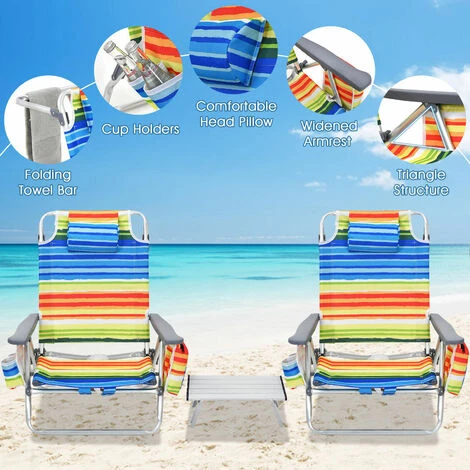 3 PCS Beach Chair And Table Set Outdoor Reclining Chairs Roll Up Camping Table 6 3 PCS Beach Chair And Table Set Outdoor Reclining Chairs Roll Up Camping Table - Image 4