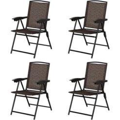 Set Of 4 Patio Folding Chairs Portable Garden Deck Lounge Armchairs Adjustable