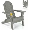 Folding Adirondack Chair, Weather Resistant Patio Chair With Built-in Cup Holder, Outdoor Armchair Lounger For Fire Pit, Patio, Garden, Backyard (Grey, Folding) 1 Folding Adirondack Chair, Weather Resistant Patio Chair With Built-in Cup Holder, Outdoor Armchair Lounger For Fire Pit, Patio, Garden, Backyard (Grey, Folding) -Outdoor Furniture Store 71406414 1