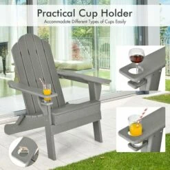 Folding Adirondack Chair, Weather Resistant Patio Chair With Built-in Cup Holder, Outdoor Armchair Lounger For Fire Pit, Patio, Garden, Backyard (Grey, Folding) 10 Folding Adirondack Chair, Weather Resistant Patio Chair With Built-in Cup Holder, Outdoor Armchair Lounger For Fire Pit, Patio, Garden, Backyard (Grey, Folding) -Outdoor Furniture Store 71406414 4
