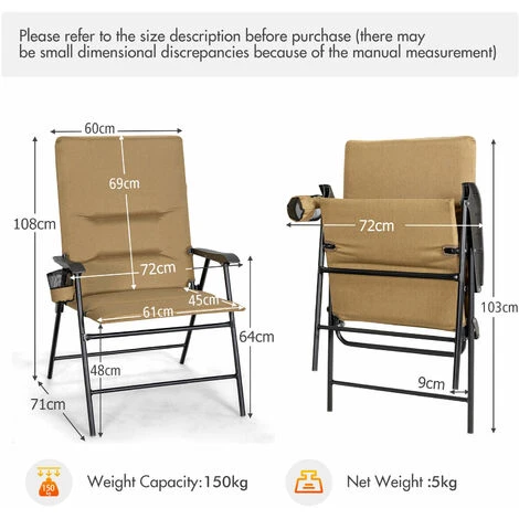 Padded Folding Chair Portable Camping Chair Outdoor Dining Chair Garden Patio 4 Padded Folding Chair Portable Camping Chair Outdoor Dining Chair Garden Patio - Image 2
