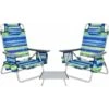 3 Pcs Folding Beach Chair And Table Set, 5 Adjustable Position Camping Chairs Set With Headrest, Cup Holder, Ice Bag And Towel Rack, Outdoor Portable Sun Lounger (Blue+Green, With Table) -Outdoor Furniture Store 71406596 1