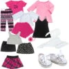 Sophia’s By Teamson Kids 12-Piece Spring Clothing Set With 10 Plastic Hangers For 18” Dolls, Pink/Black