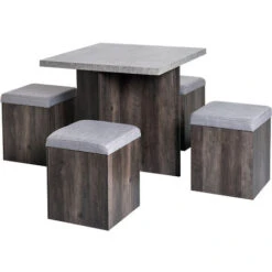 HOMCOM Dining Table W/ 4 Ottomans Seats Kitchen Home Furniture Set Modern Style