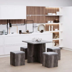 HOMCOM Dining Table W/ 4 Ottomans Seats Kitchen Home Furniture Set Modern Style -Outdoor Furniture Store 7279652 3