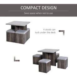 HOMCOM Dining Table W/ 4 Ottomans Seats Kitchen Home Furniture Set Modern Style -Outdoor Furniture Store 7279652 4