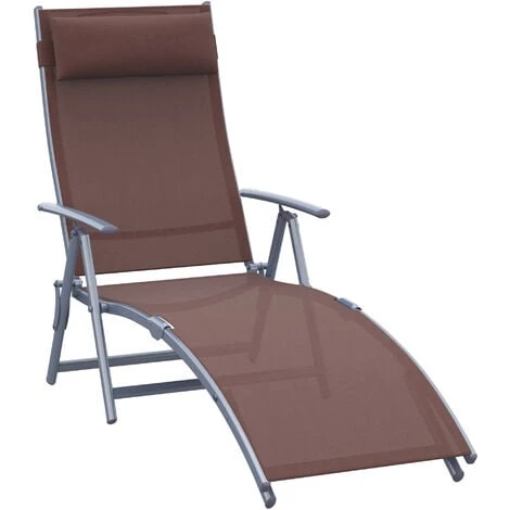 Outsunny Sun Lounger Recliner W/ Pillow Foldable 7 Levels Textilene Brown 3 Outsunny Sun Lounger Recliner W/ Pillow Foldable 7 Levels Textilene Brown