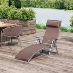 Outsunny Sun Lounger Recliner W/ Pillow Foldable 7 Levels Textilene Brown 9 Outsunny Sun Lounger Recliner W/ Pillow Foldable 7 Levels Textilene Brown -Outdoor Furniture Store 7279654 3