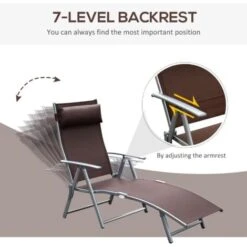 Outsunny Sun Lounger Recliner W/ Pillow Foldable 7 Levels Textilene Brown 10 Outsunny Sun Lounger Recliner W/ Pillow Foldable 7 Levels Textilene Brown -Outdoor Furniture Store 7279654 4