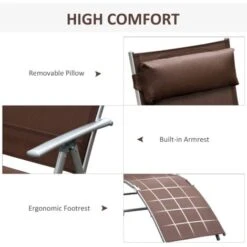 Outsunny Sun Lounger Recliner W/ Pillow Foldable 7 Levels Textilene Brown 11 Outsunny Sun Lounger Recliner W/ Pillow Foldable 7 Levels Textilene Brown -Outdoor Furniture Store 7279654 5