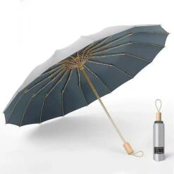 Strong Wind Resistant 3folding 16k Manual Umbrella Men Parasol Women Rain Large Umbrellas Super Sun Protection And Uv Blue