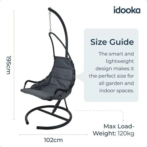 Idooka Hanging Chair Black Outdoor Swinging Garden Chair Cushions Garden Swing Seat - 0000010 6 Idooka Hanging Chair Black Outdoor Swinging Garden Chair Cushions Garden Swing Seat - 0000010 - Image 4