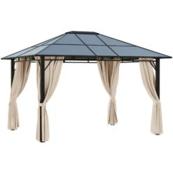 Outsunny 3.6x3(m) Hardtop Gazebo Garden Pavilion W/ Polycarbonate Roof, Brown