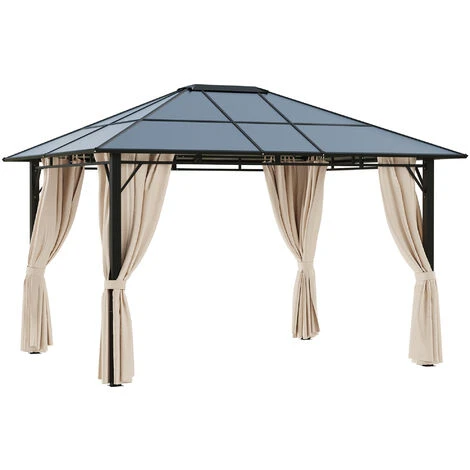 Outsunny 3.6x3(m) Hardtop Gazebo Garden Pavilion W/ Polycarbonate Roof, Brown 3 Outsunny 3.6x3(m) Hardtop Gazebo Garden Pavilion W/ Polycarbonate Roof, Brown