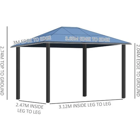 Outsunny 3.6x3(m) Hardtop Gazebo Garden Pavilion W/ Polycarbonate Roof, Brown 4 Outsunny 3.6x3(m) Hardtop Gazebo Garden Pavilion W/ Polycarbonate Roof, Brown - Image 2