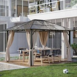 Outsunny 3.6x3(m) Hardtop Gazebo Garden Pavilion W/ Polycarbonate Roof, Brown 9 Outsunny 3.6x3(m) Hardtop Gazebo Garden Pavilion W/ Polycarbonate Roof, Brown -Outdoor Furniture Store 7586160 3