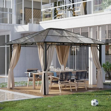 Outsunny 3.6x3(m) Hardtop Gazebo Garden Pavilion W/ Polycarbonate Roof, Brown 5 Outsunny 3.6x3(m) Hardtop Gazebo Garden Pavilion W/ Polycarbonate Roof, Brown - Image 3