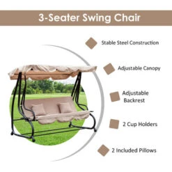 Outsunny 2-in-1 Garden Swing Chair For 3 Person W/ Adjustable Canopy Light Brown 10 Outsunny 2-in-1 Garden Swing Chair For 3 Person W/ Adjustable Canopy Light Brown -Outdoor Furniture Store 7598102 4