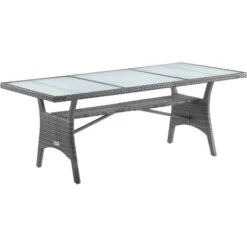 Casaria Poly Rattan Garden Table With Shelf Safety Glass Top Plate 190x90x74cm Weatherproof Patio Dining Colour Choice Grey
