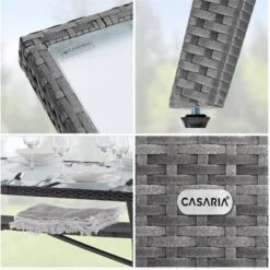 Casaria Poly Rattan Garden Table With Shelf Safety Glass Top Plate 190x90x74cm Weatherproof Patio Dining Colour Choice Grey -Outdoor Furniture Store 78233405 3