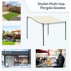 Outsunny 3 X 3M Wall Mounted Awning Free Stand Canopy Shade Garden Porch Pergola Cream -Outdoor Furniture Store 7835270 4