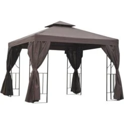 Outsunny 3 X 3m Garden Metal Gazebo Sun Shade Shelter Outdoor Party Tent Brown