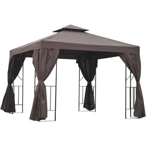 Outsunny 3 X 3m Garden Metal Gazebo Sun Shade Shelter Outdoor Party Tent Brown 3 Outsunny 3 X 3m Garden Metal Gazebo Sun Shade Shelter Outdoor Party Tent Brown