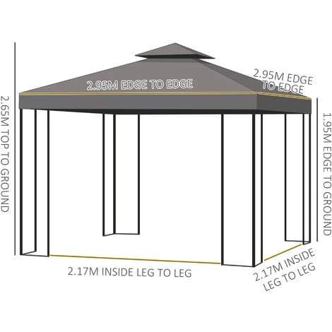 Outsunny 3 X 3m Garden Metal Gazebo Sun Shade Shelter Outdoor Party Tent Brown 4 Outsunny 3 X 3m Garden Metal Gazebo Sun Shade Shelter Outdoor Party Tent Brown - Image 2