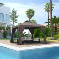 Outsunny 3 X 3m Garden Metal Gazebo Sun Shade Shelter Outdoor Party Tent Brown 9 Outsunny 3 X 3m Garden Metal Gazebo Sun Shade Shelter Outdoor Party Tent Brown -Outdoor Furniture Store 7839747 3