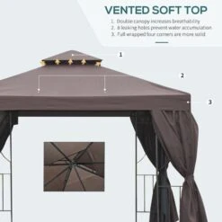 Outsunny 3 X 3m Garden Metal Gazebo Sun Shade Shelter Outdoor Party Tent Brown 10 Outsunny 3 X 3m Garden Metal Gazebo Sun Shade Shelter Outdoor Party Tent Brown -Outdoor Furniture Store 7839747 4