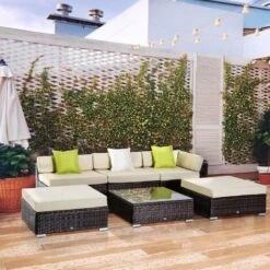 Outsunny 6 Pieces Rattan Furniture Set Conservatory Sofa Deluxe Wicker Garden Brown -Outdoor Furniture Store 7842288 3