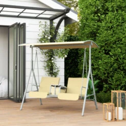 Outsunny 2 Person Covered Patio Swing With Pivot Table & Storage Console Beige 9 Outsunny 2 Person Covered Patio Swing With Pivot Table & Storage Console Beige -Outdoor Furniture Store 7842296 3